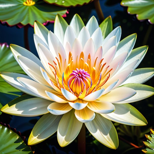 "imagery of a coral water lily, white"