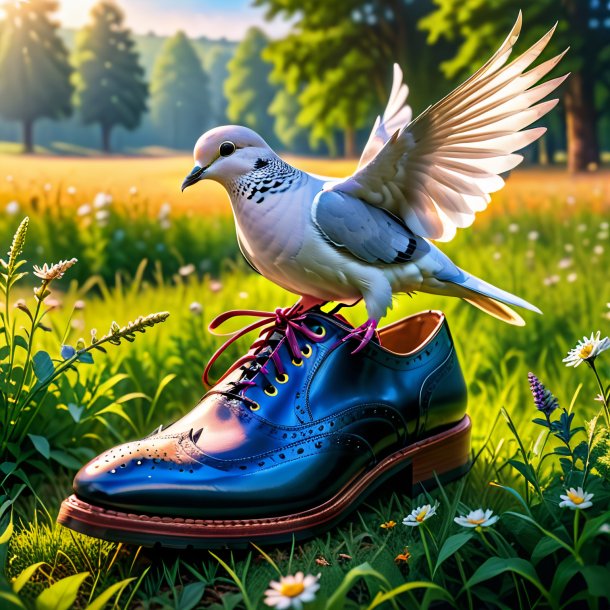 Photo of a dove in a shoes in the meadow