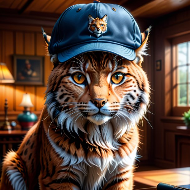 Dessin d'un lynx dans une casquette dans la maison