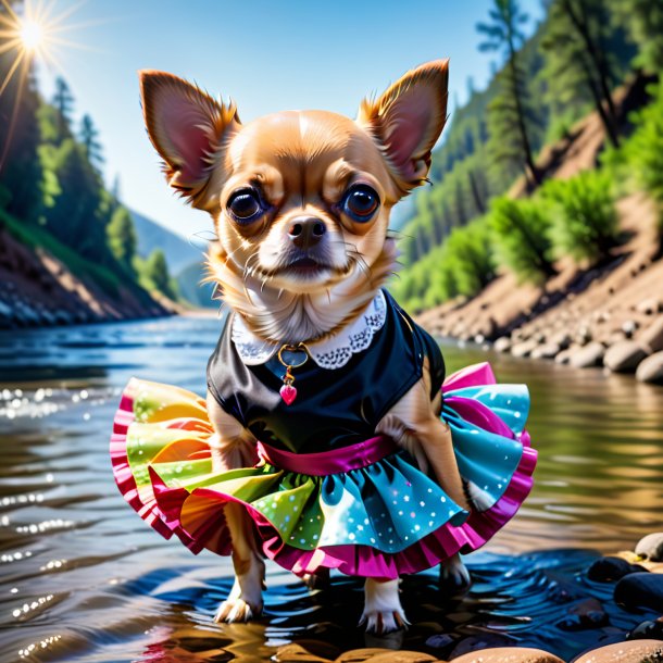 Image d'un chihuahua dans une jupe dans la rivière