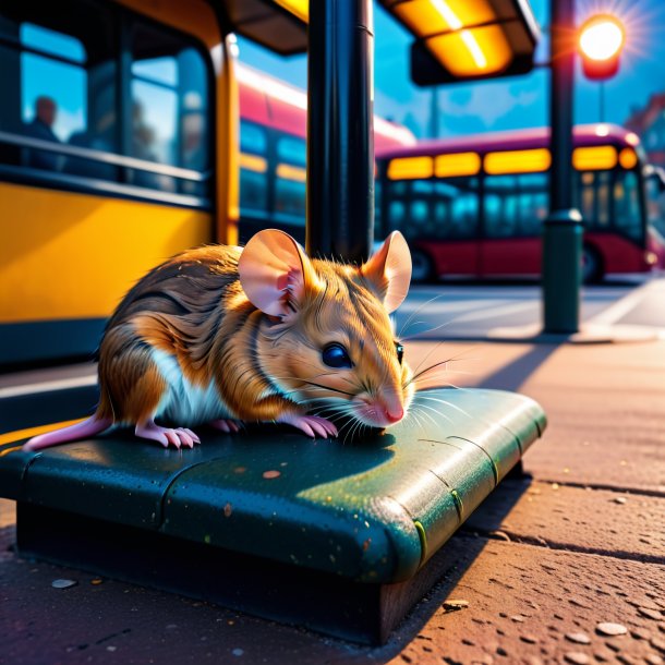 Photo of a sleeping of a mouse on the bus stop