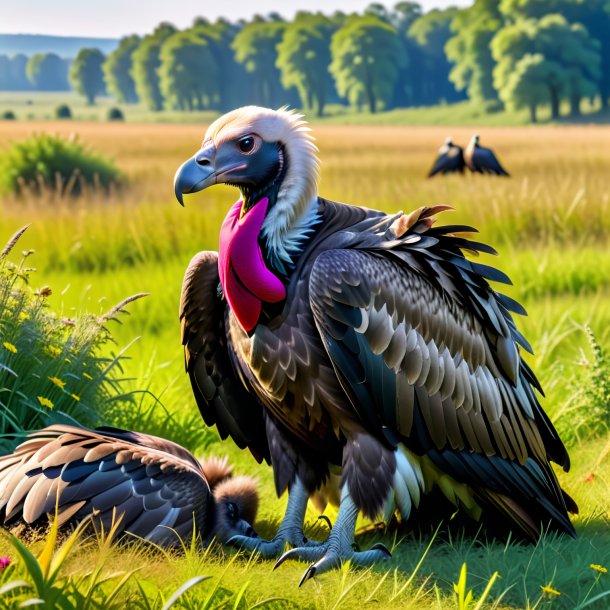 Photo d'un repos d'un vautour dans la prairie