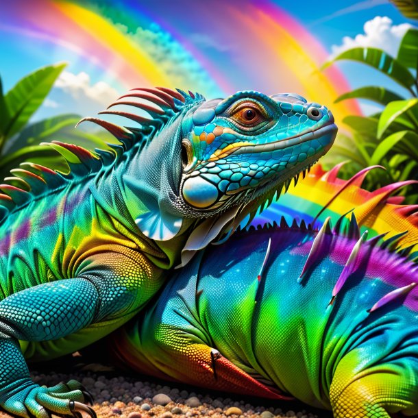 Pic of a sleeping of a iguana on the rainbow