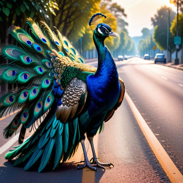 Photo d'un paon dans un gants sur la route