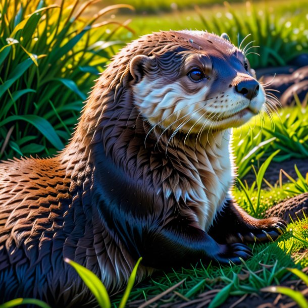 Photo of a resting of a otter on the field