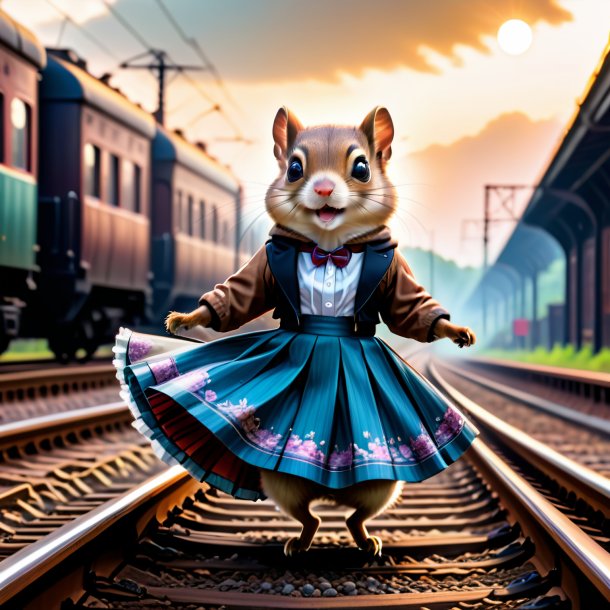 Pic of a flying squirrel in a skirt on the railway tracks