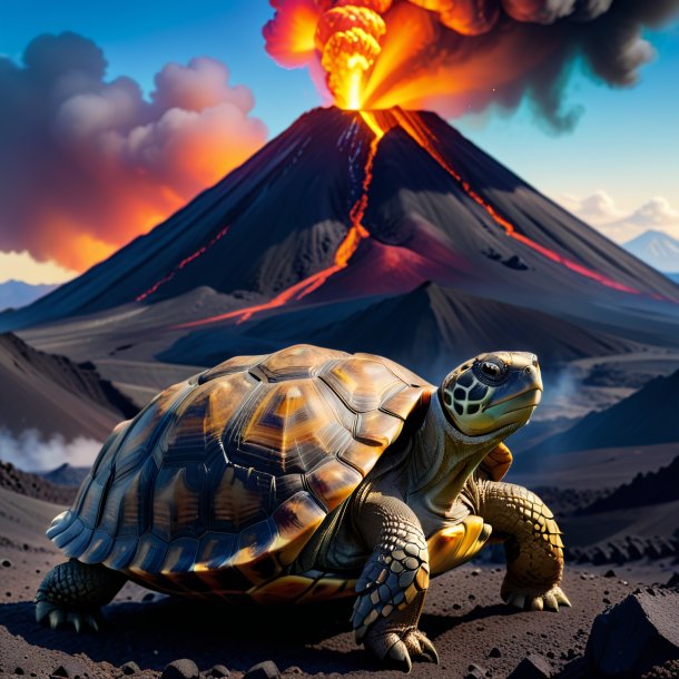 Image of a tortoise in a coat in the volcano