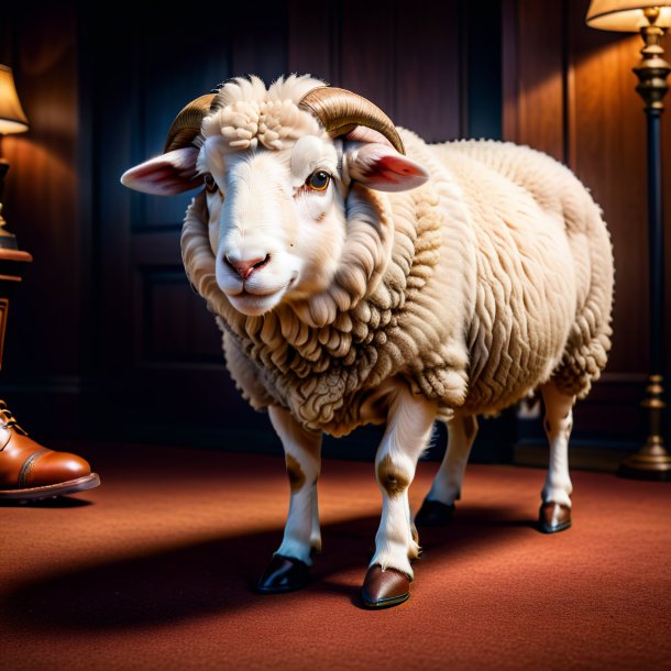 Picture of a sheep in a brown shoes