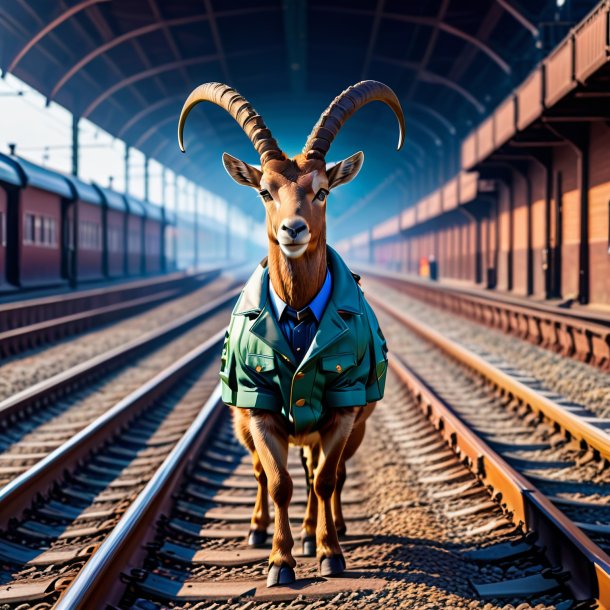 Pic d'un ibex dans une veste sur les voies ferrées