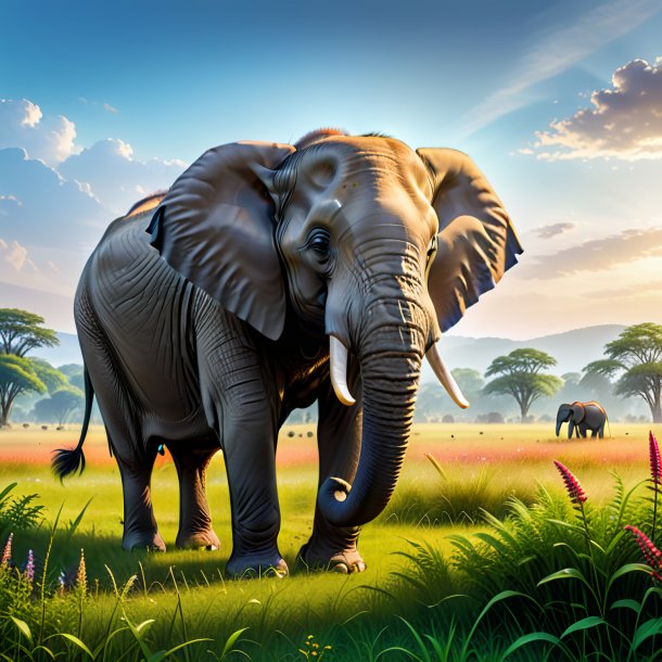 Picture of a waiting of a elephant in the meadow