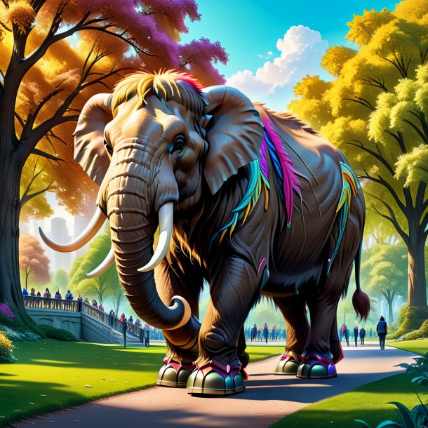 Drawing of a mammoth in a shoes in the park