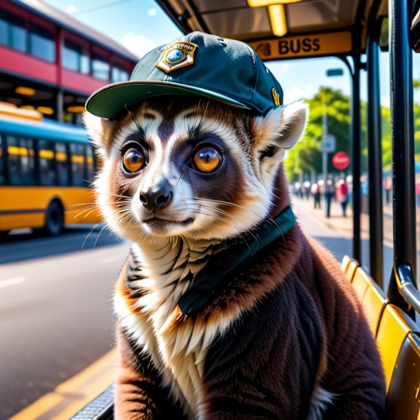 Photo d'un lémur dans une casquette sur l'arrêt de bus