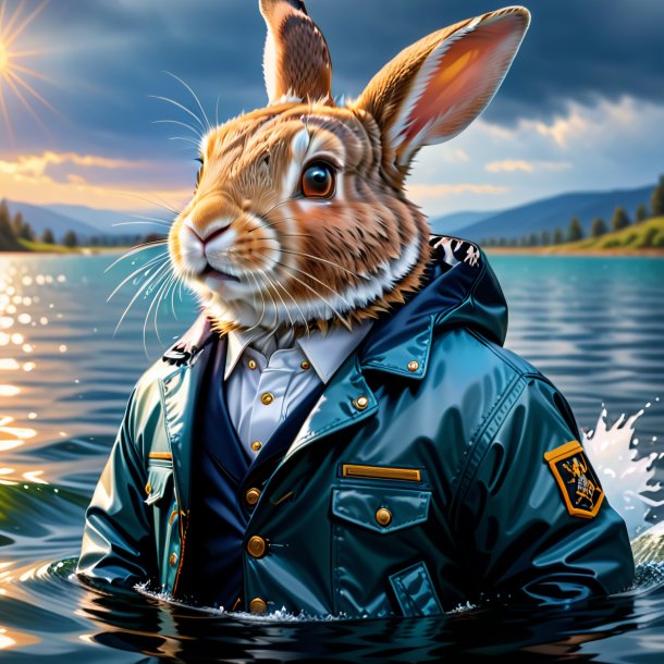 Picture of a rabbit in a jacket in the water