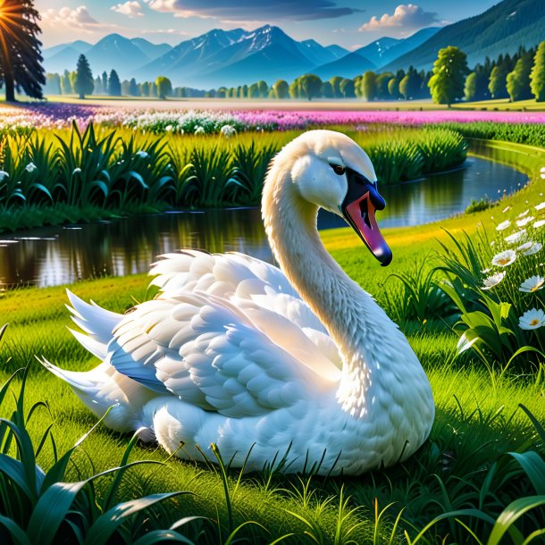 Pic of a angry of a swan in the meadow