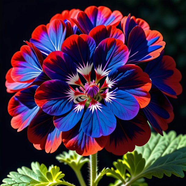 "pic of a navy blue geranium, scarlet"