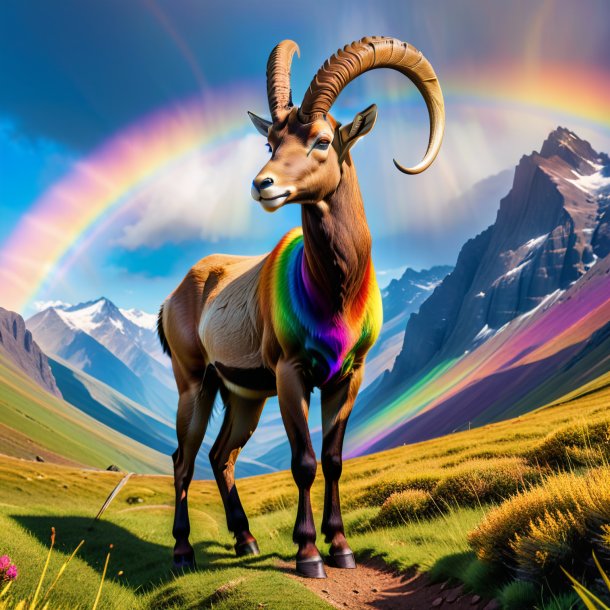 Image d'un ibex dans un pantalon sur l'arc-en-ciel