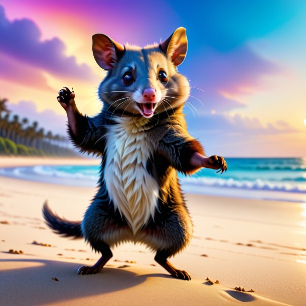 Picture of a dancing of a possum on the beach