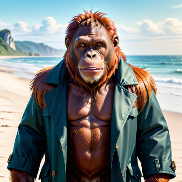 Illustration of a orangutan in a coat on the beach