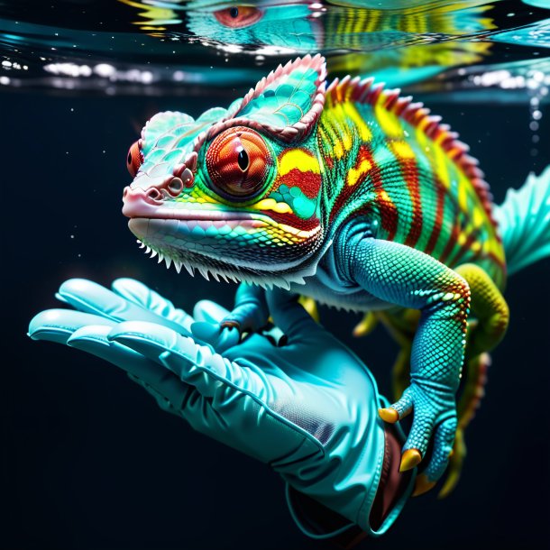 Photo d'un caméléon dans un gants dans l'eau