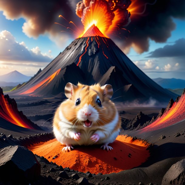 Photo of a playing of a hamster in the volcano