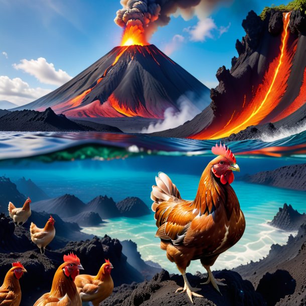 Photo of a swimming of a hen in the volcano