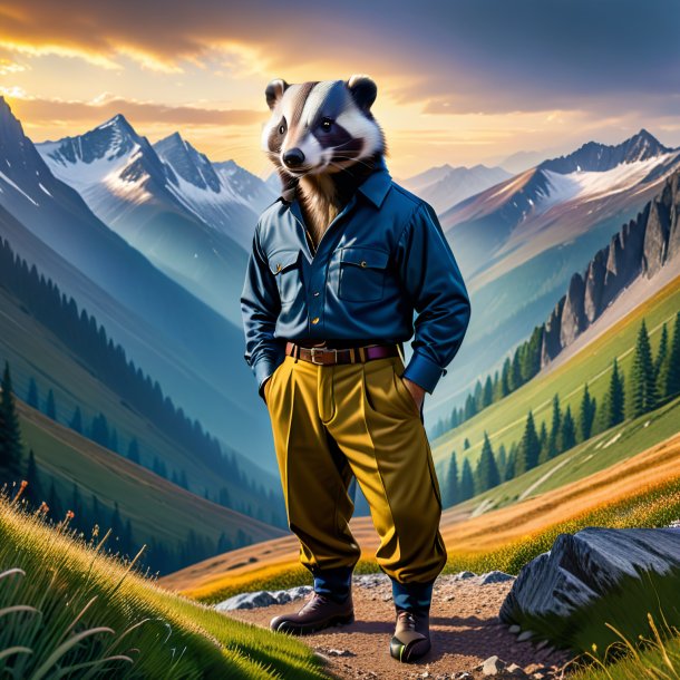 Image of a badger in a trousers in the mountains