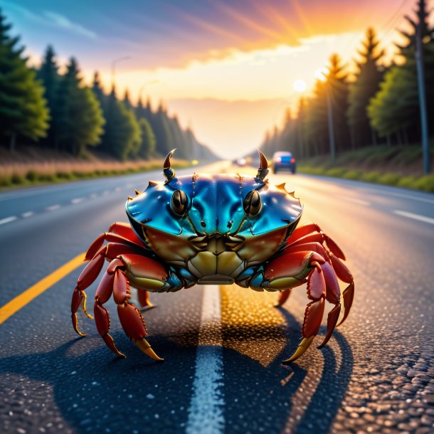 Pic of a crab in a hoodie on the road