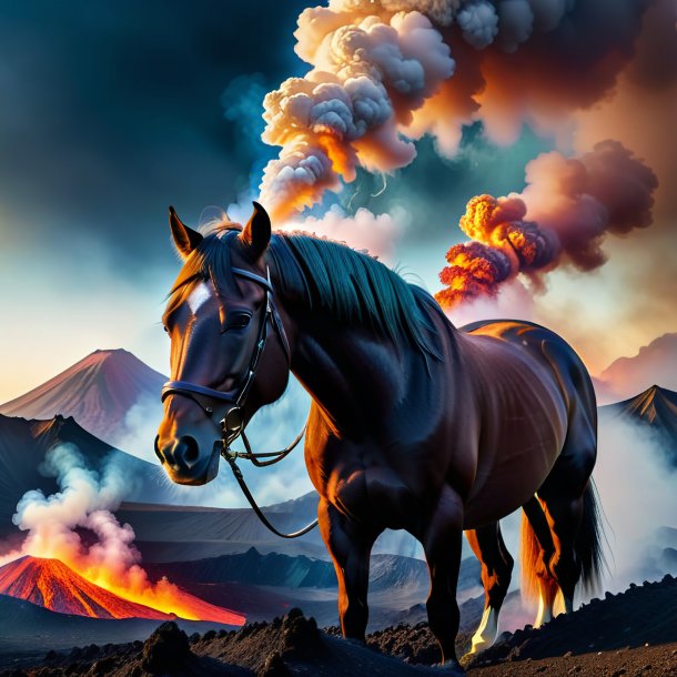 Image of a smoking of a horse in the volcano