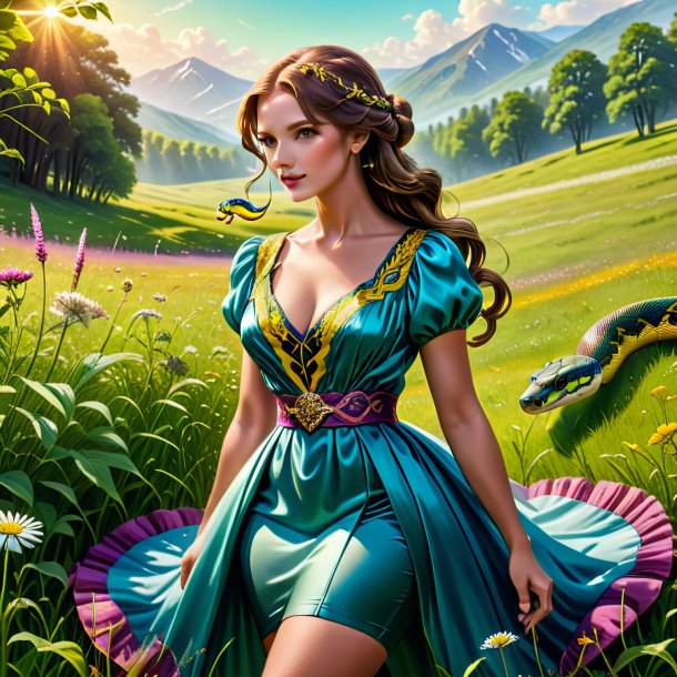 Drawing of a snake in a dress in the meadow