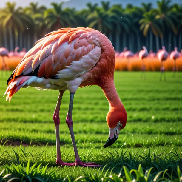 Foto de um choro de um flamingo no campo