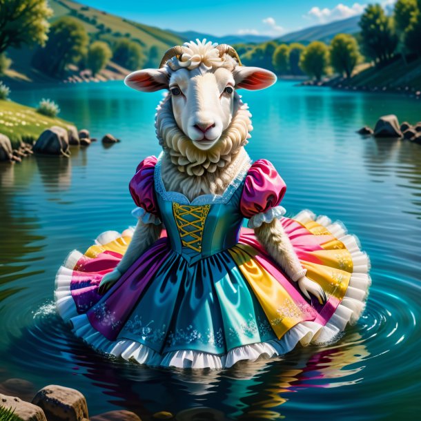 Drawing of a sheep in a dress in the water