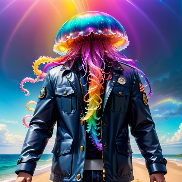 Imagen de una medusa en una chaqueta en el arco iris