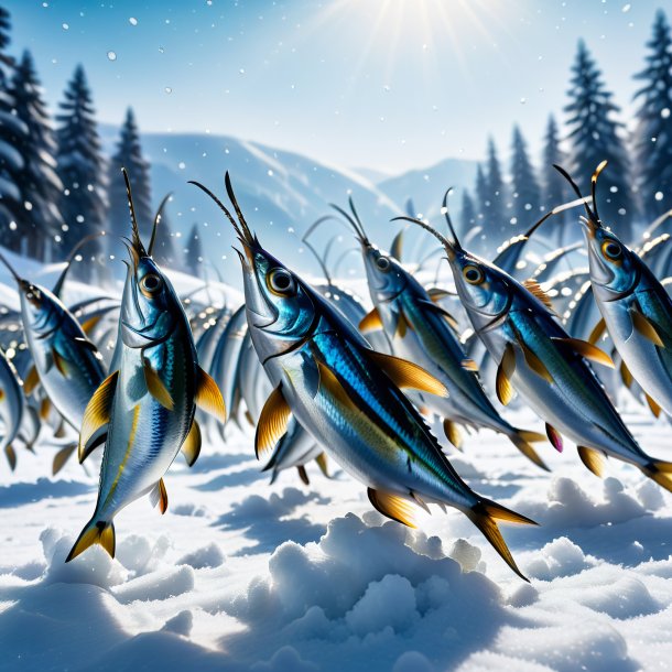 Foto de un baile de sardinas en la nieve