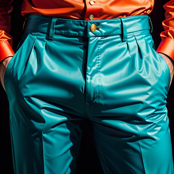 Photography of a teal trousers from polyethylene