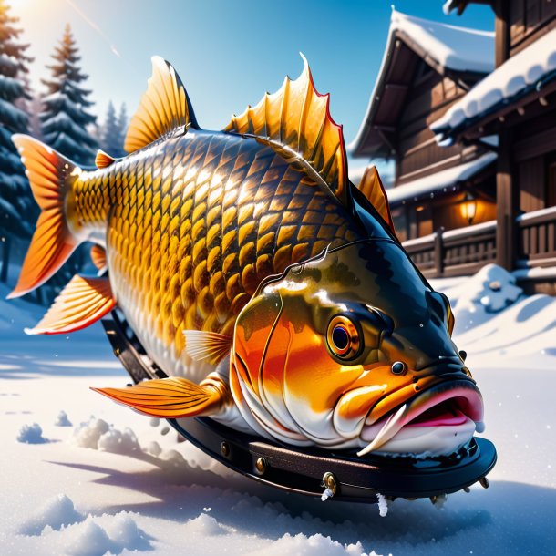 Picture of a carp in a shoes in the snow