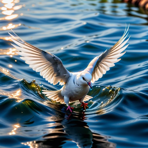 Photo of a dove in a jeans in the water