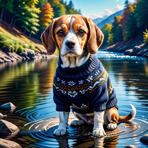 Illustration of a beagle in a sweater in the river