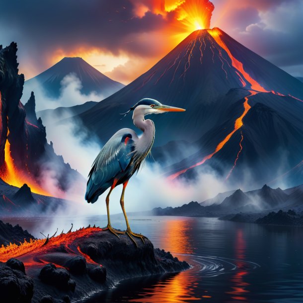 Picture of a swimming of a heron in the volcano