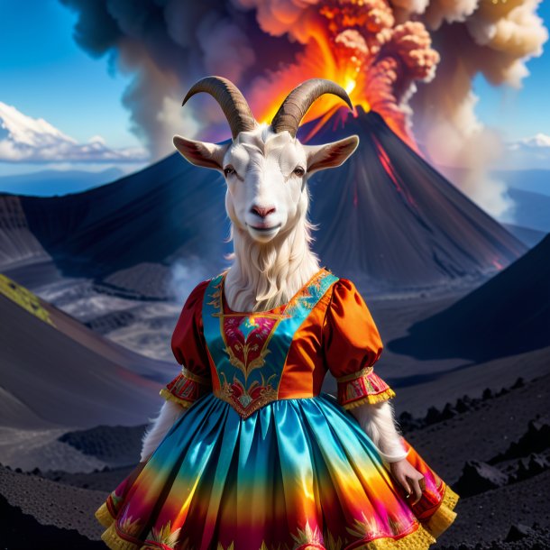 Foto de una cabra en un vestido en el volcán