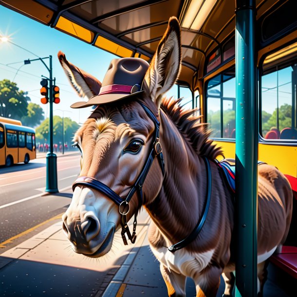 Ilustração de um burro em um chapéu no ponto de ônibus