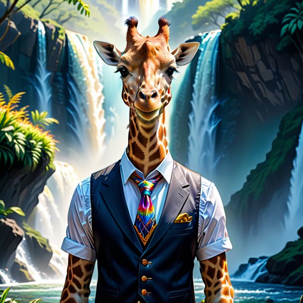 Drawing of a giraffe in a vest in the waterfall