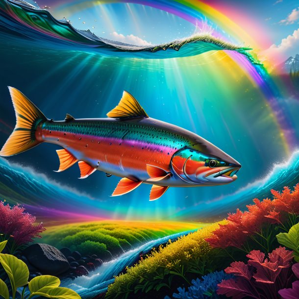 Image of a playing of a salmon on the rainbow