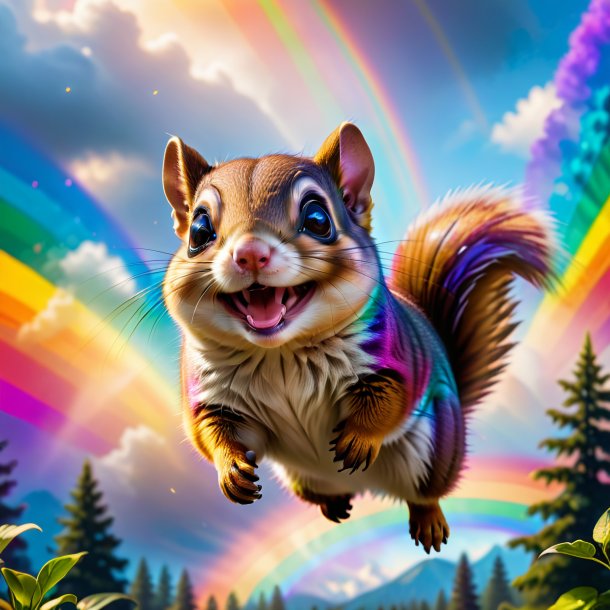 Pic of a smiling of a flying squirrel on the rainbow