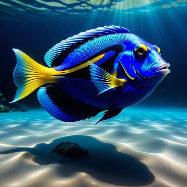 Image of a blue tang in a shoes in the water