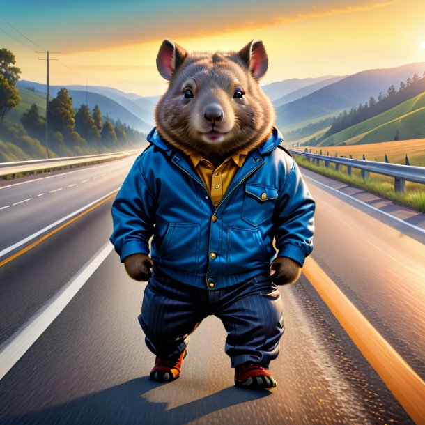 Drawing of a wombat in a trousers on the highway