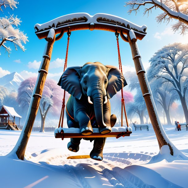 Picture of a swinging on a swing of a elephant in the snow