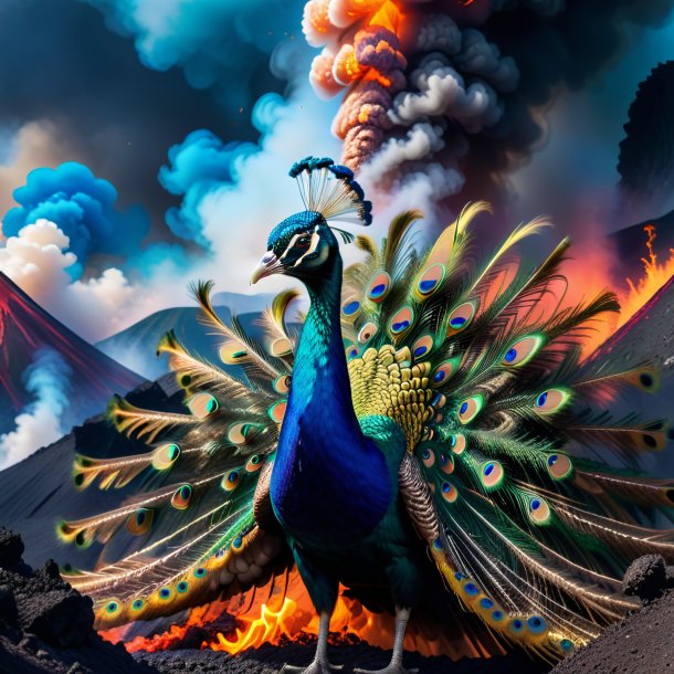 Image of a smoking of a peacock in the volcano