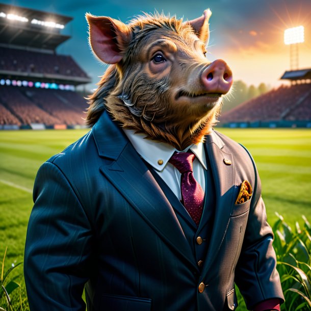 Picture of a boar in a jacket on the field