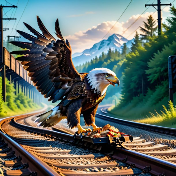 Foto de una comida de un águila en las vías del ferrocarril