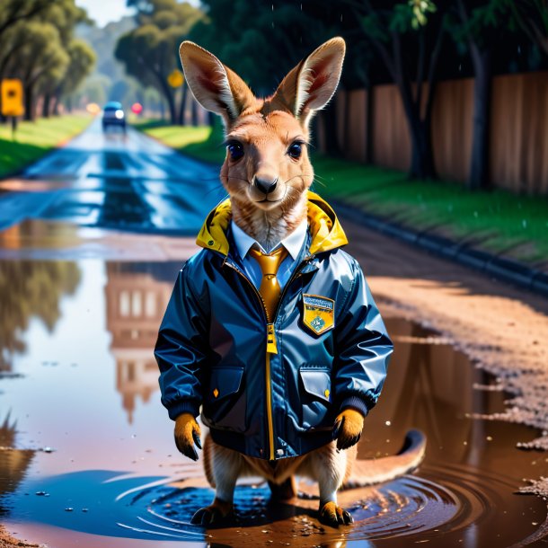 Foto de un canguro en una chaqueta en el charco